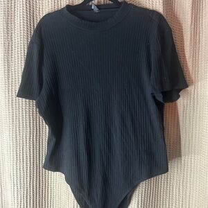 SHEIN Black Ribbed Short Sleeve Tee